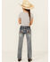 Image #1 - Grace in LA Little Girls' Light Wash Horseshoe Floral Bootcut Denim Jeans, Medium Wash, hi-res