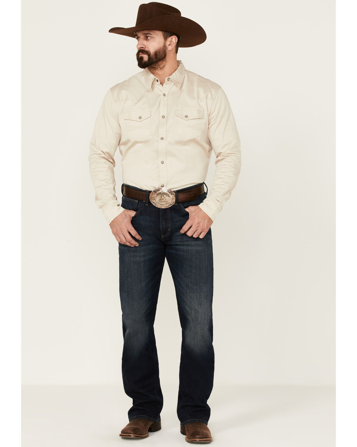 Image #2 - Blue Ranchwear Men's Heavy Twill Long Sleeve Snap Stretch Western Shirt, Tan, hi-res