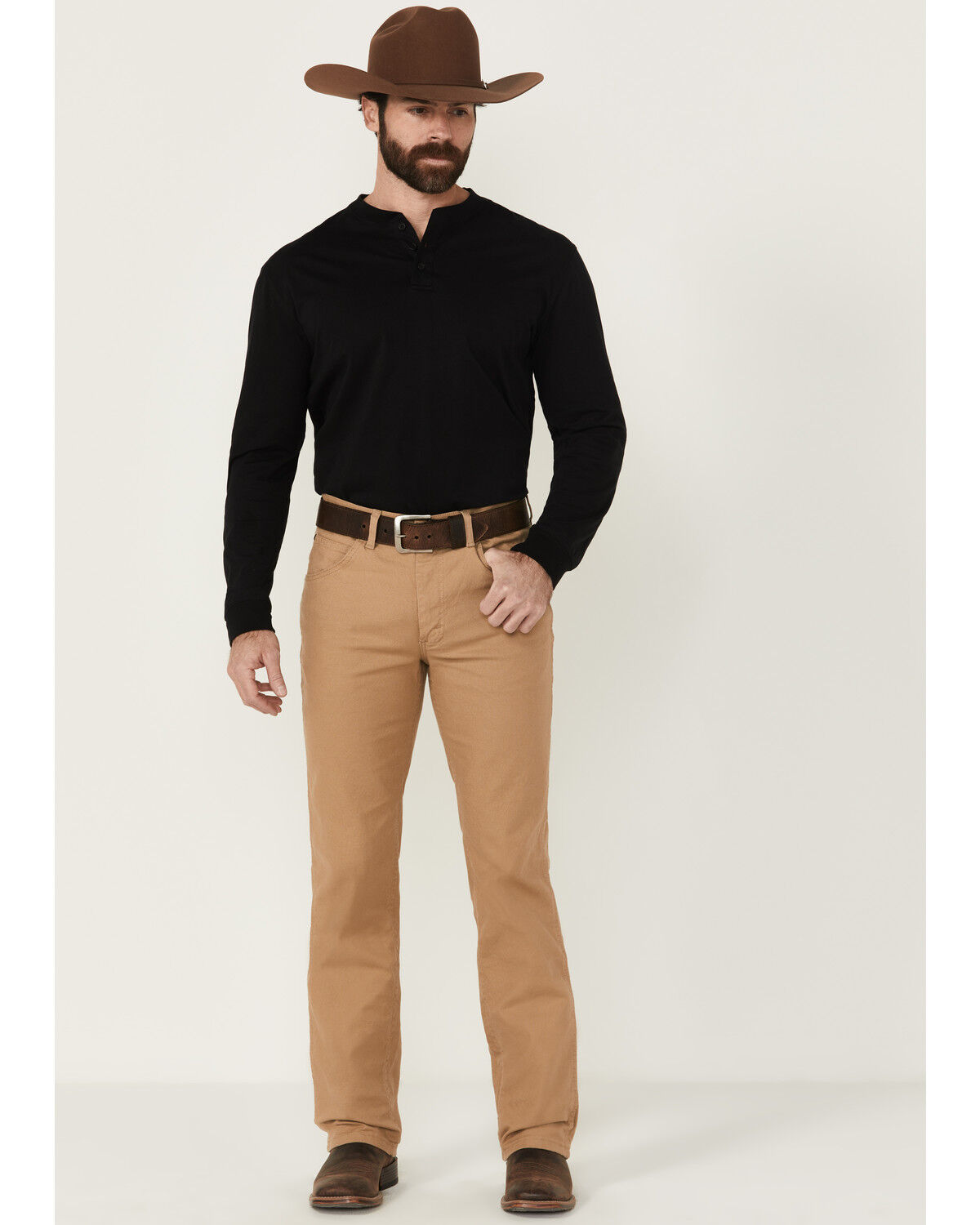 Image #1 - Wrangler Men's Tough Comfort Performance Slim Straight Canvas Jeans - Tall, Wheat, hi-res
