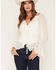 Image #1 - Wild Moss Women's Lace Sheer Long Sleeve Tie-Front Shirt, Ivory, hi-res