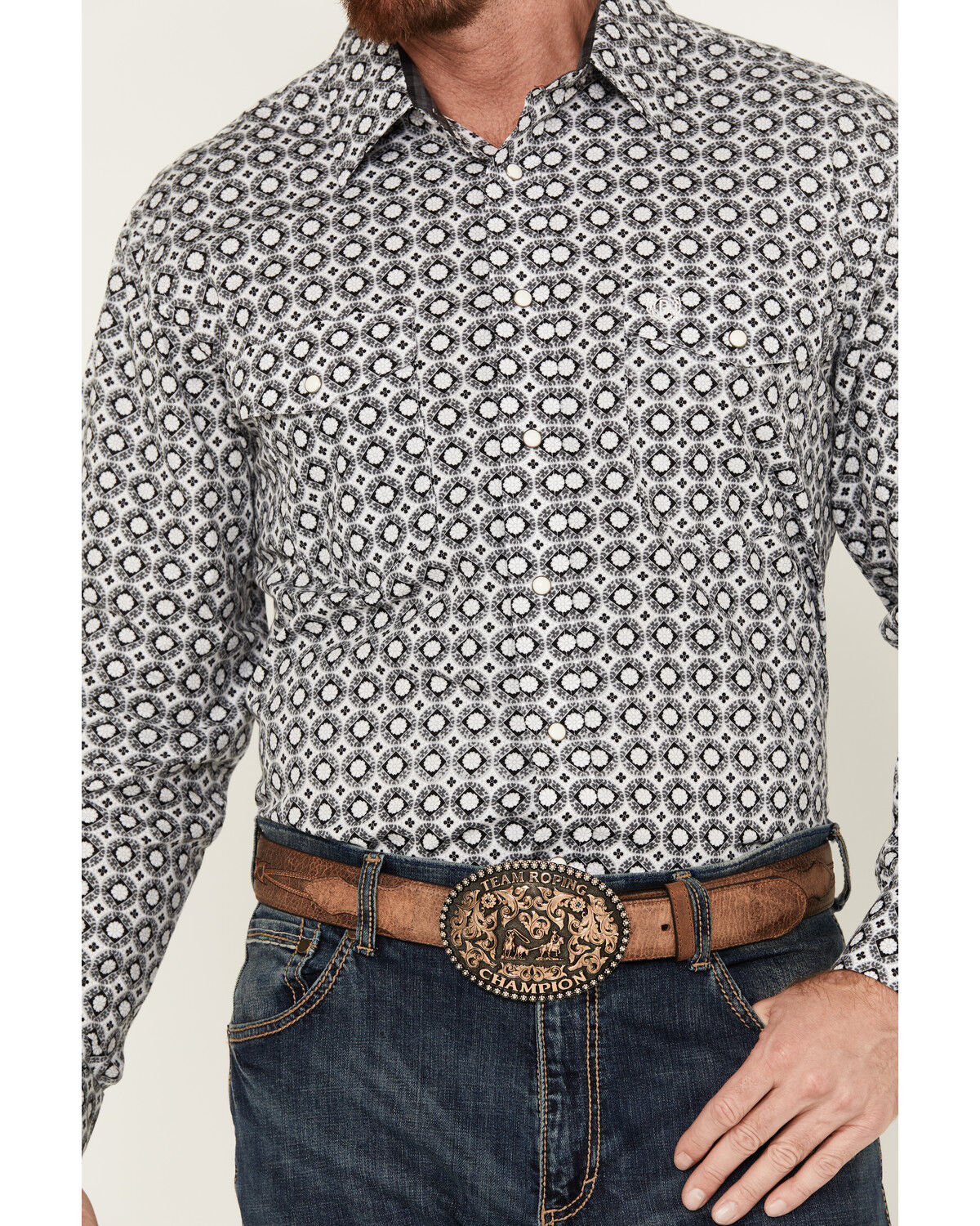 Image #3 - Panhandle Men's Select Medallion Print Long Sleeve Snap Western Shirt, Black, hi-res