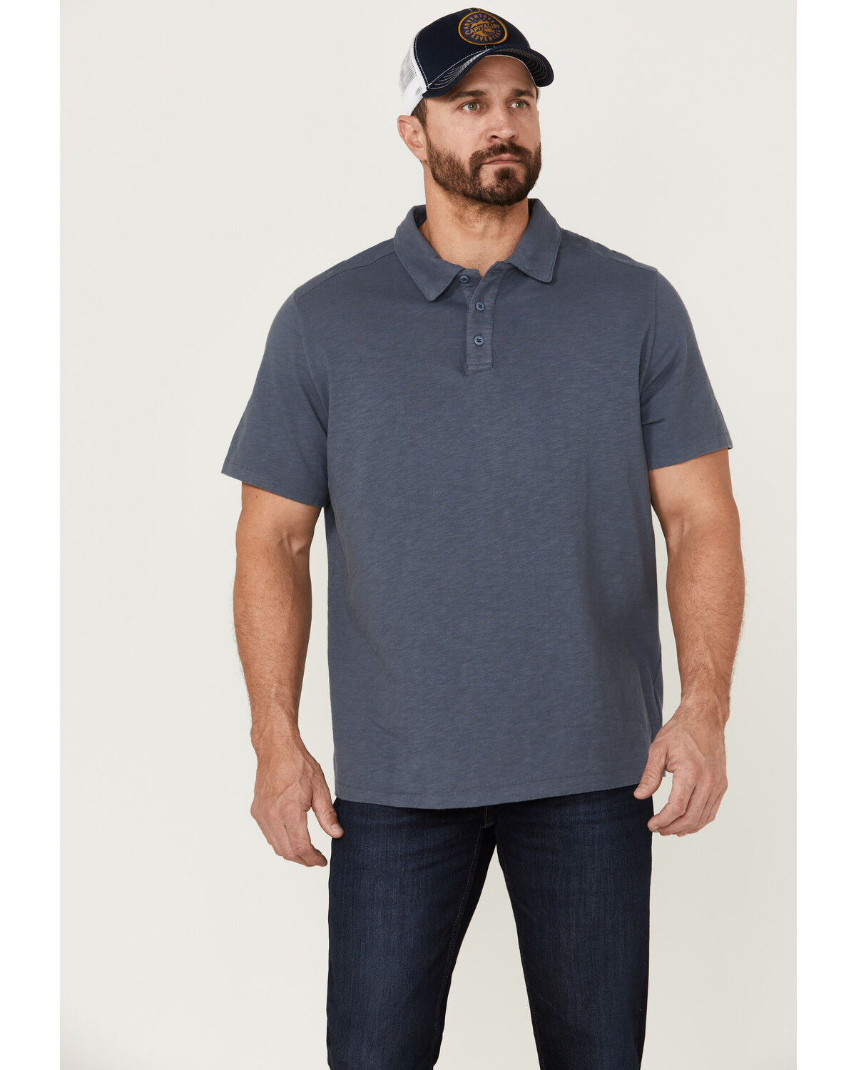 Image #1 - Brothers and Sons Men's Short Sleeve Slub Polo Shirt, Indigo, hi-res