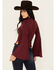 Image #4 - Shyanne Women's Rib Knit Mock Neck Bell Sleeve Top , Maroon, hi-res