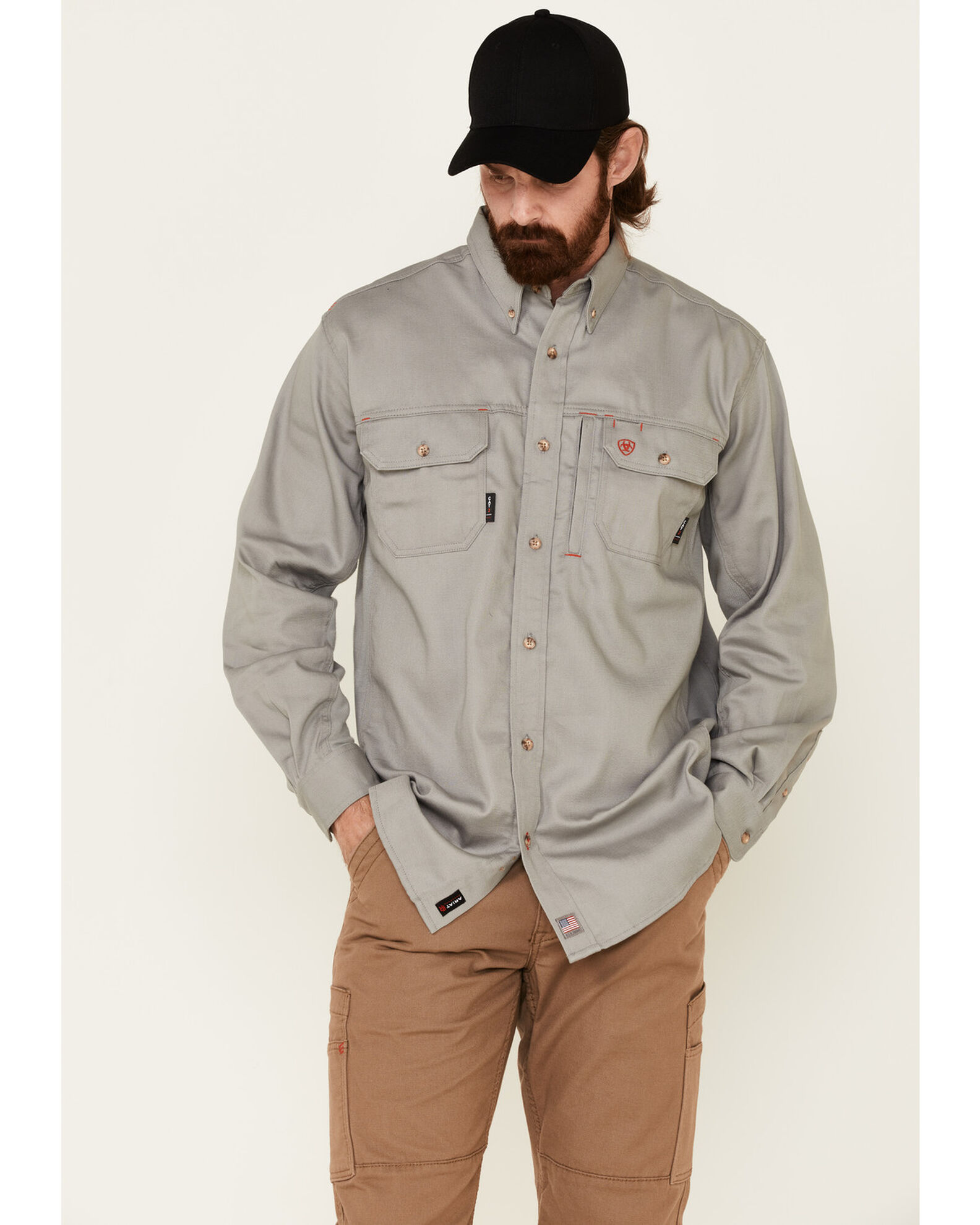 Image #1 - Ariat Men's FR Solid Vent Long Sleeve Button Down Work Shirt, Silver, hi-res