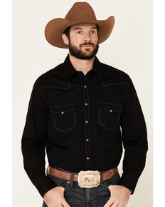 Rock & Roll Cowboy Men's Black Dyed Twill Western Shirt, Black, hi-res