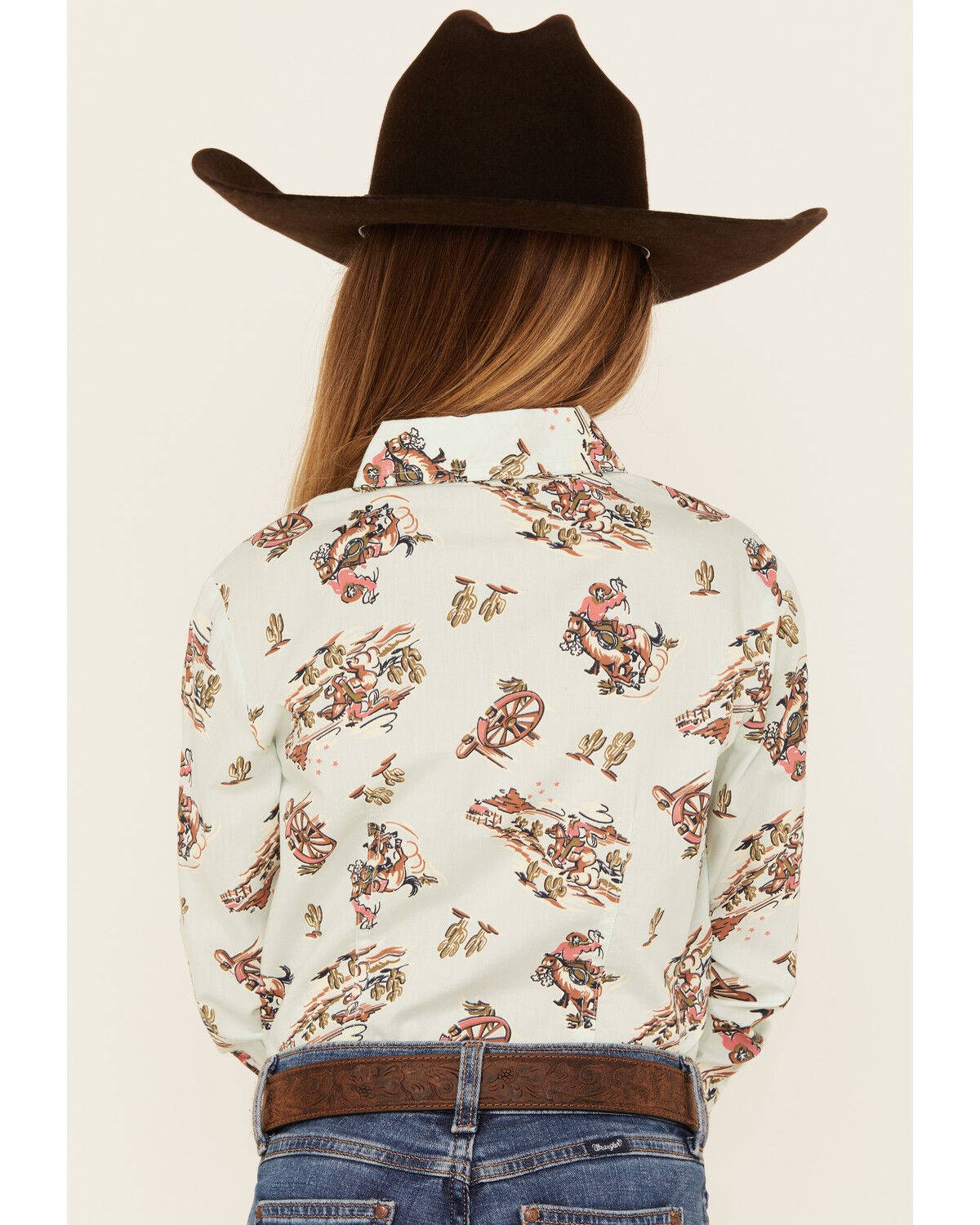 Image #4 - Cruel Girl Girls' Printed Long Sleeve Rhinestone Snap Western Shirt, Light Blue, hi-res