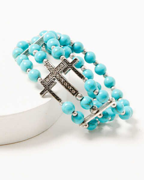 Shyanne Women's Turquoise Cross Beaded Bracelet, Silver, hi-res