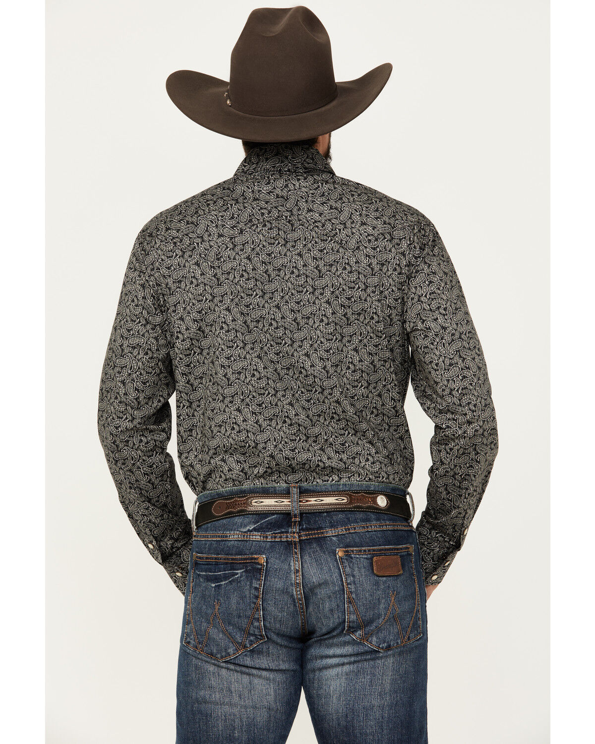 Image #4 - Rock & Roll Denim Men's Paisley Pinstripe Print Long Sleeve Snap Stretch Western Shirt, Black, hi-res