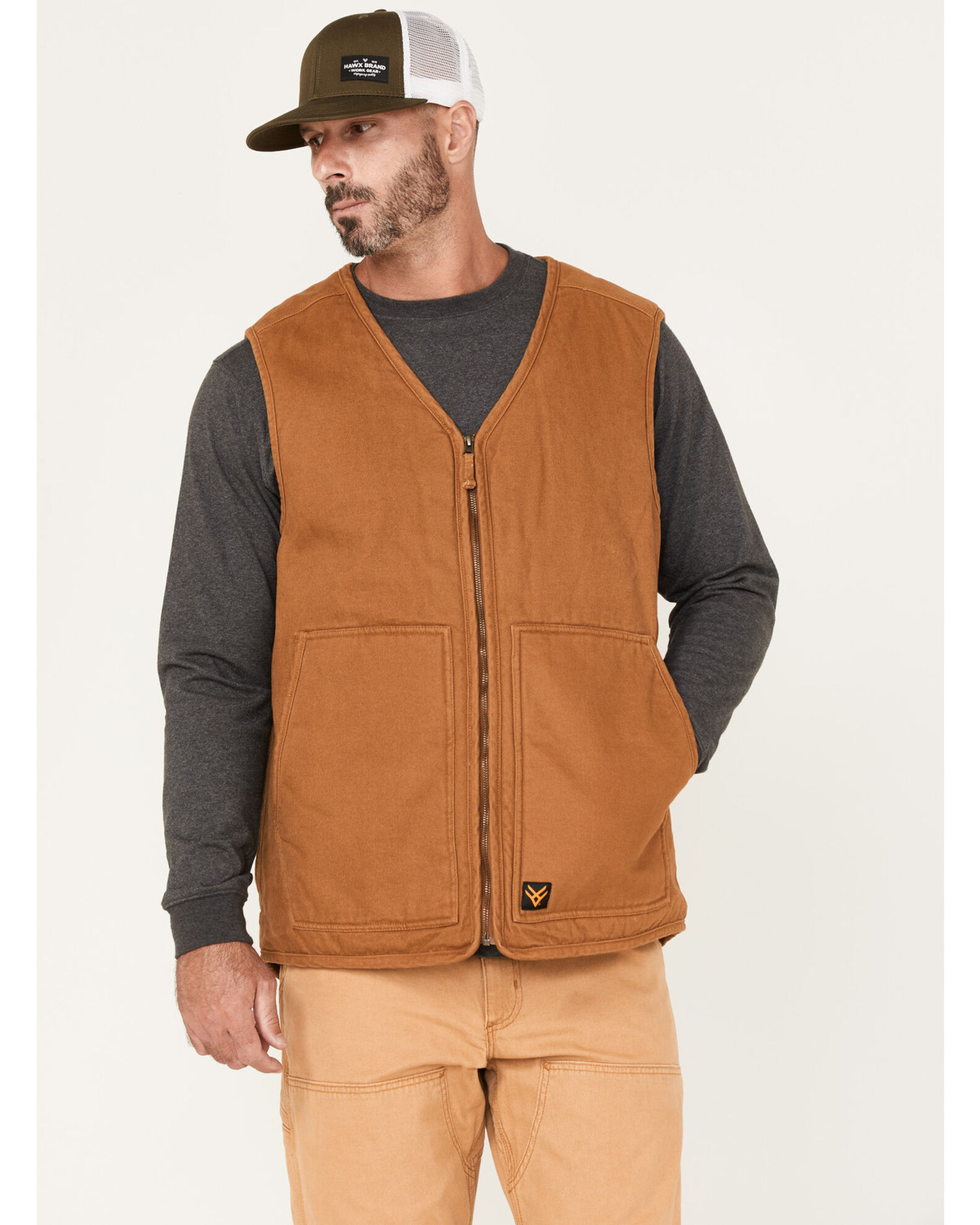Image #1 - Hawx Men's Weathered Canvas Sherpa Lined Vest - Big, Rust Copper, hi-res