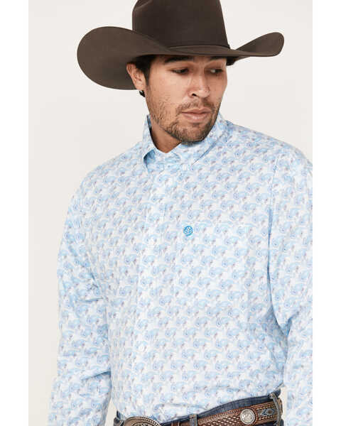 Image #2 - George Strait by Wrangler Men's Paisley Print Long Sleeve Button Down Western Shirt, Light Blue, hi-res