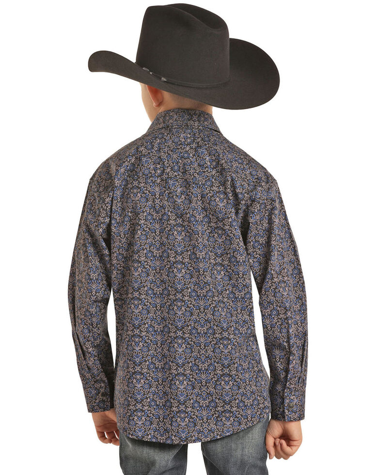 Rock & Roll Denim Boys' Navy Floral Print Long Sleeve Western Shirt , Navy, hi-res