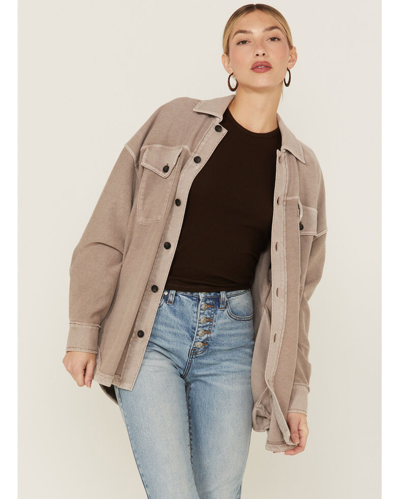 Cleo + Wolf Women's Ash Oversized French Terry Shacket, Ash, hi-res