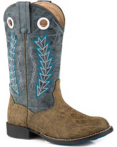 Roper Boys' Hole In The Wall Embroidered Western Boots - Round Toe, Blue, hi-res