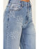 Image #2 - Vibrant Denim Women's Medium Wash High Rise Floral Stretch Wide Leg Jeans, Medium Wash, hi-res
