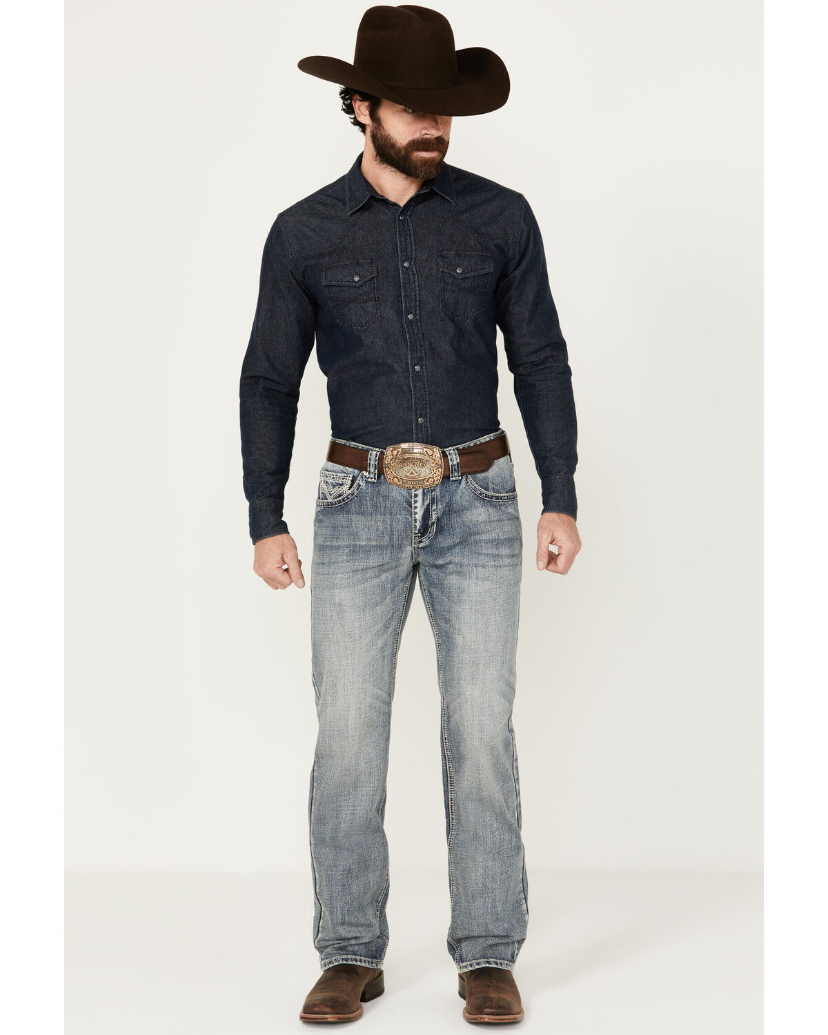 Image #1 - Rock & Roll Denim Men's Pistol Light Vintage Wash Stackable Bootcut Denim Jeans, Light Wash, hi-res