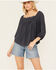 Image #1 - Eyeshadow Women's Battenburg Lace Trim Top, Navy, hi-res