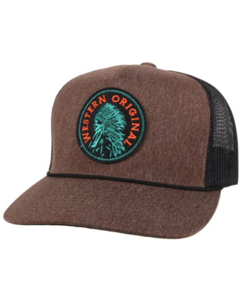 HOOey Men's Quanah Soft Mesh Back Trucker Ball Cap  , Black/brown, hi-res