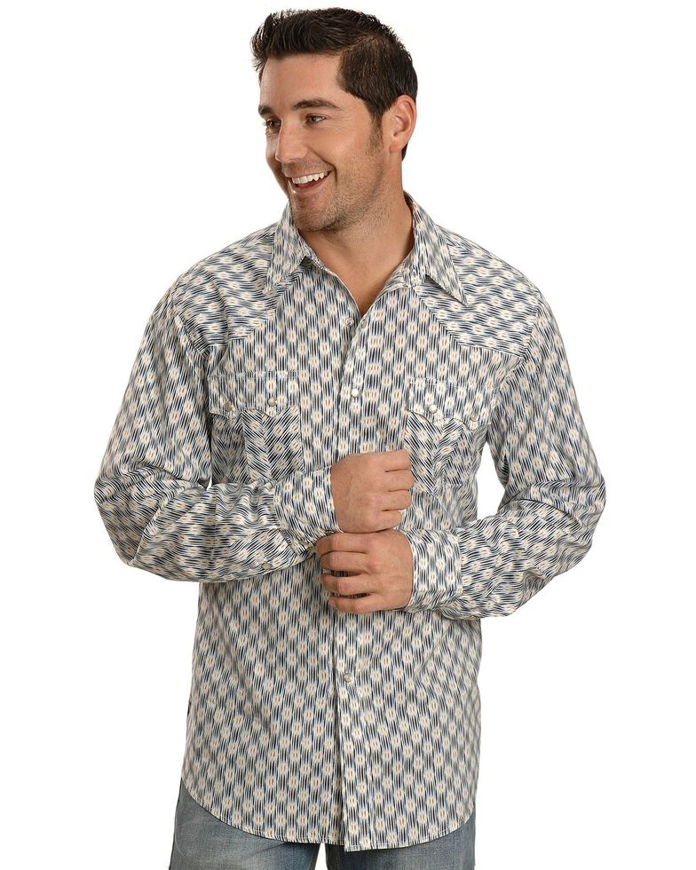 Tin Haul Men's Ikat Print Long Sleeve Western Shirt, Blue, hi-res