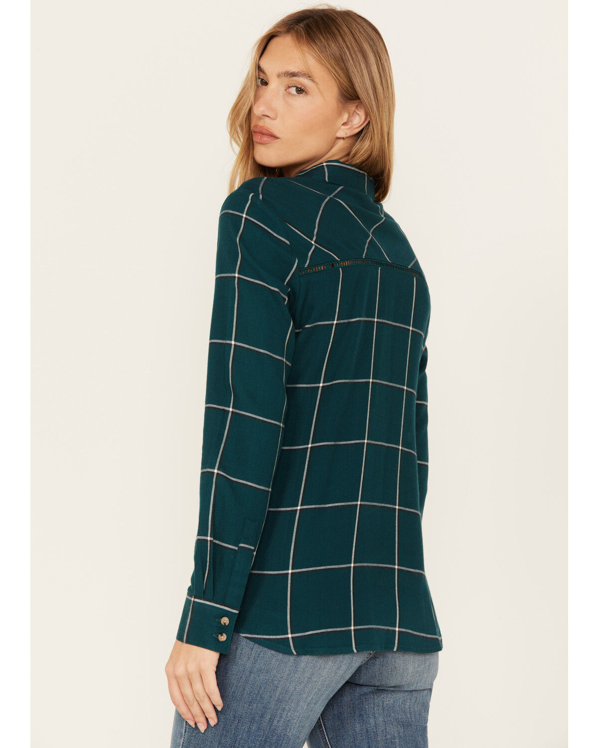 Image #4 - Shyanne Women's Plaid Print Long Sleeve Button-Down Western Shirt, Deep Teal, hi-res