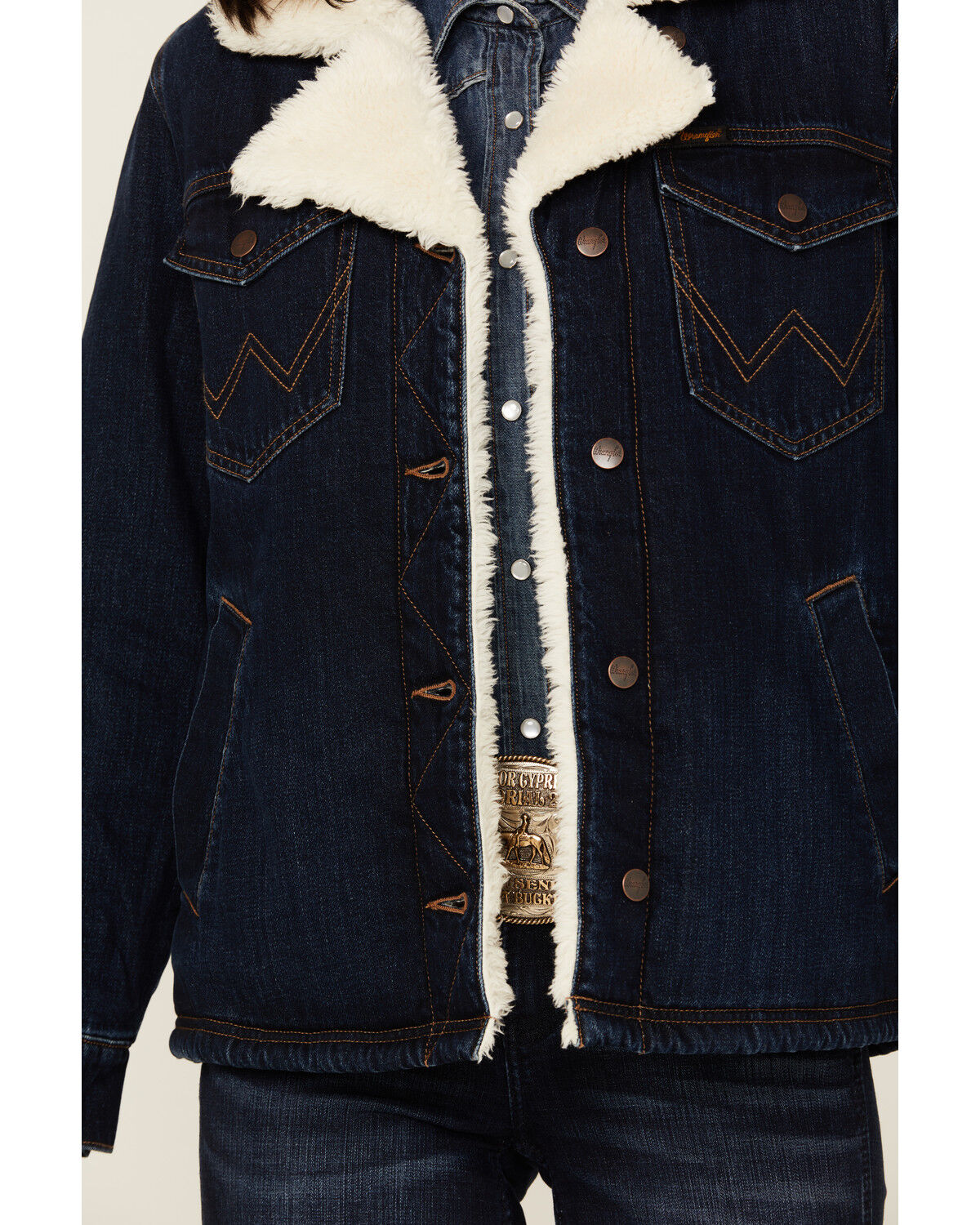 Image #3 - Wrangler Women's Dark Wash Sherpa Lined Denim Jacket, Blue, hi-res