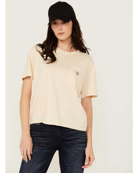 Image #1 - Carhartt Women's Loose Fit Lightweight Long Sleeve Pocket T-Shirt, Stone, hi-res