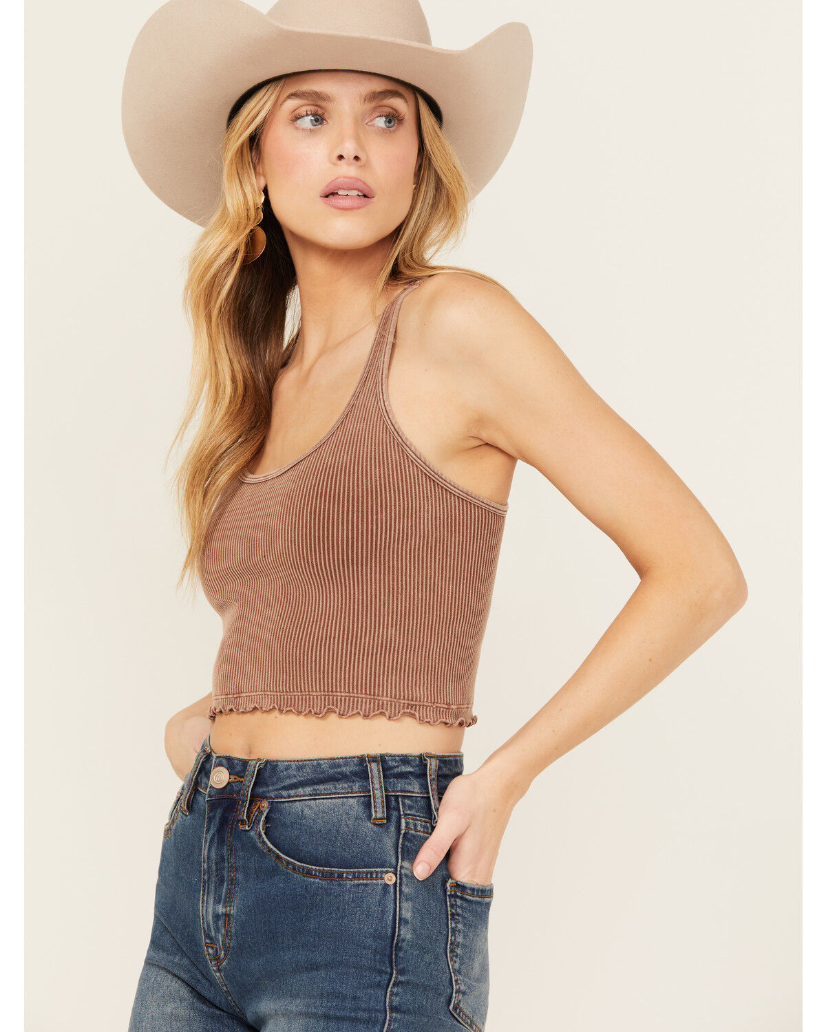 Image #1 - Fornia Women's Ribbed Lettuce Edge Brami, Brown, hi-res