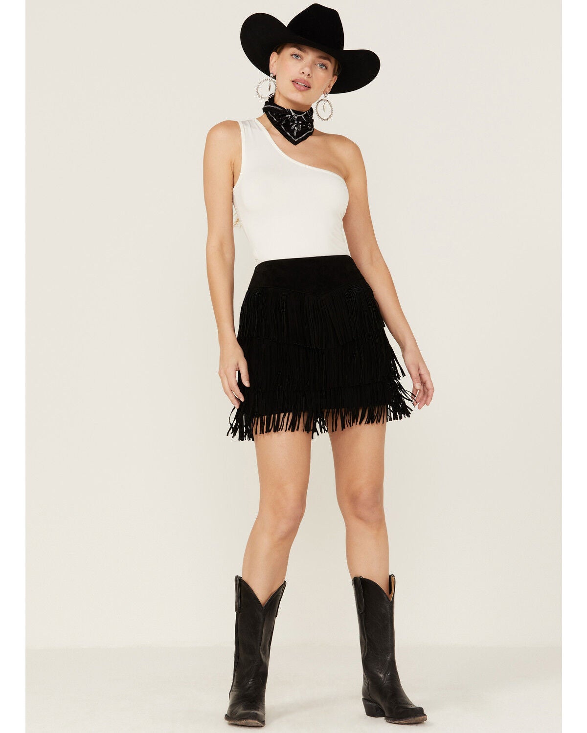 Scully Women's Fringe Tiered Suede Mini Skirt, Black, hi-res