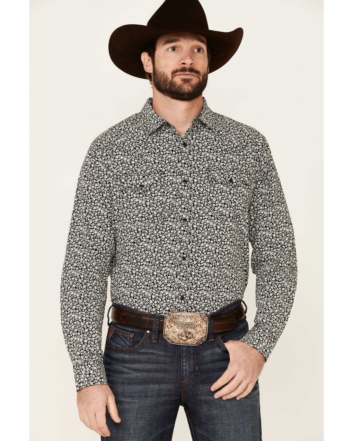 Image #1 - Cody James Men's Alyssum Floral Print Long Sleeve Snap Western Shirt, Black, hi-res