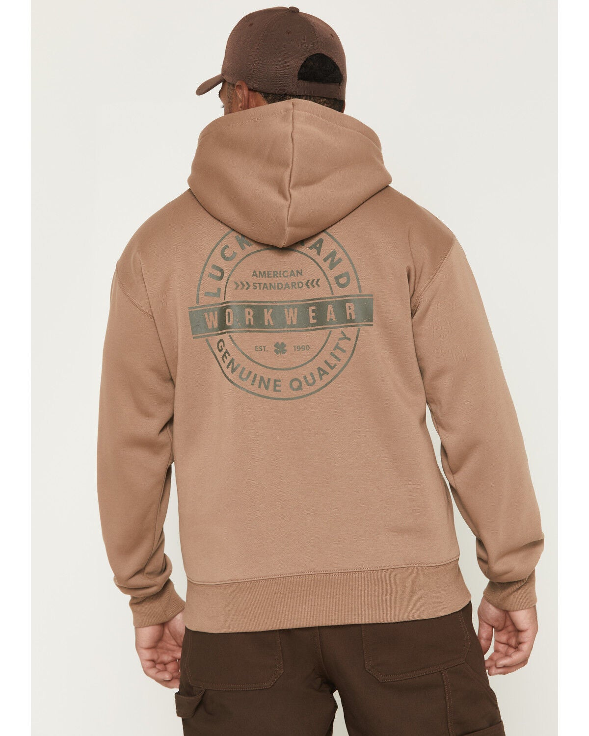 Image #2 - Lucky Brand Workwear Men's Logo Graphic Hooded Sweatshirt, Taupe, hi-res