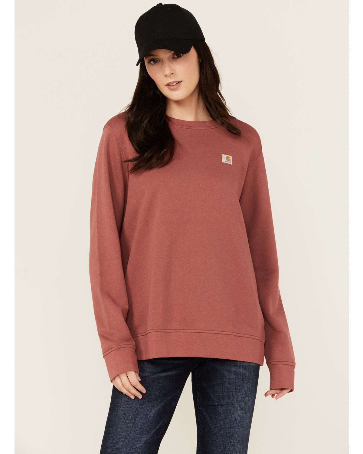 Image #1 - Carhartt Women's Relaxed Fit Midweight Crewneck Sweatshirt, Maroon, hi-res