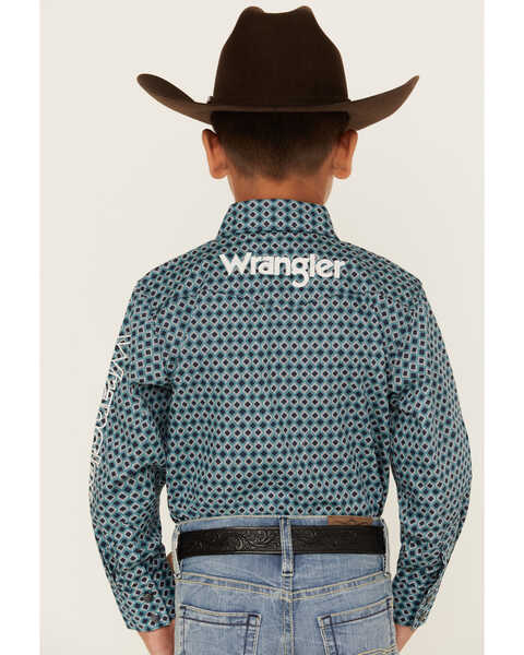 Image #4 - Wrangler 20X Boys' Geo Print Long Sleeve Snap Western Shirt , Navy, hi-res