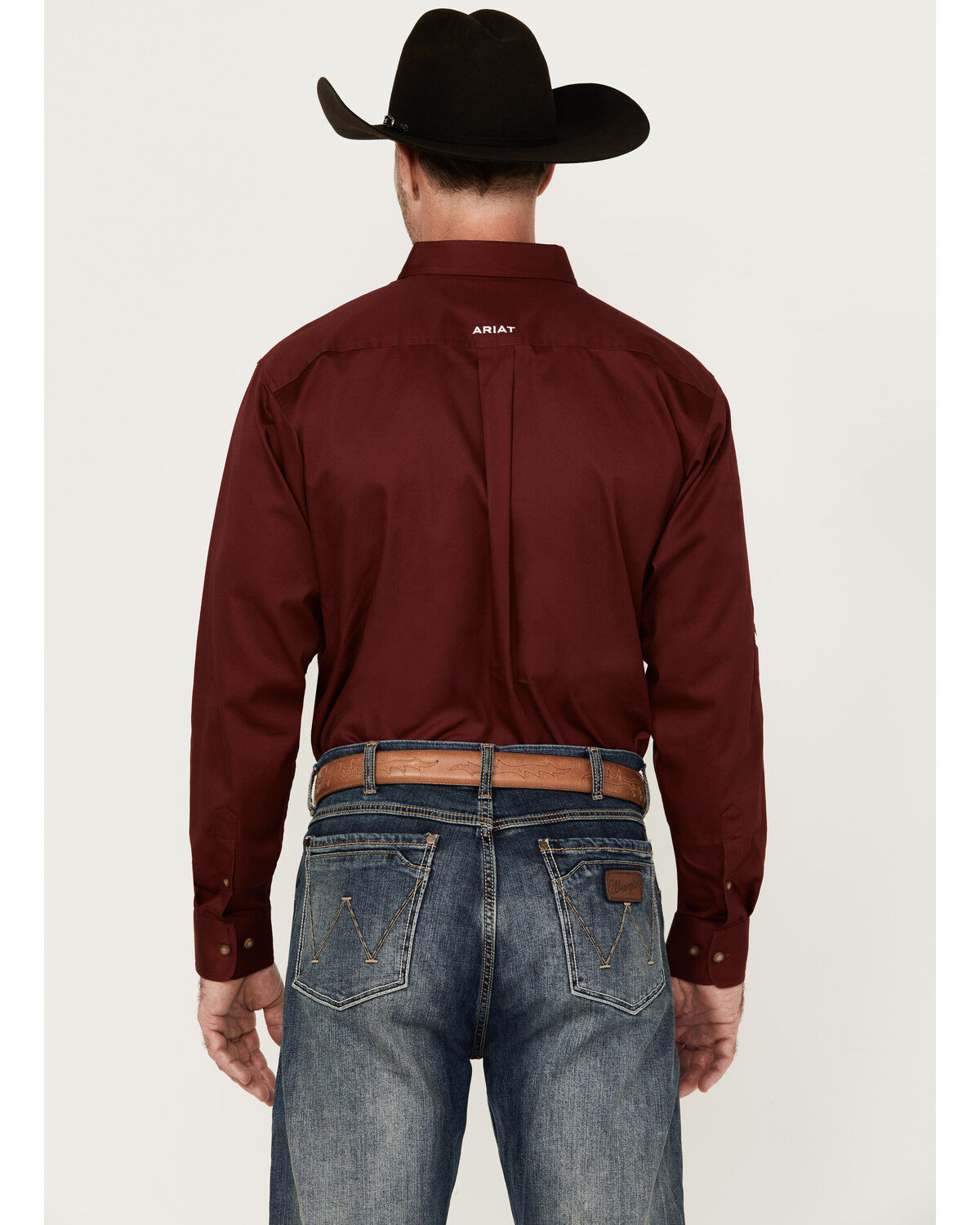 Image #4 - Ariat Men's Team Logo Twill Fitted Long Sleeve Button-Down Western Shirt, Burgundy, hi-res