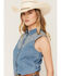 Image #2 - Wrangler Retro Women's Horseshoe Sleeveless Cropped Snap Western Shirt, Blue, hi-res