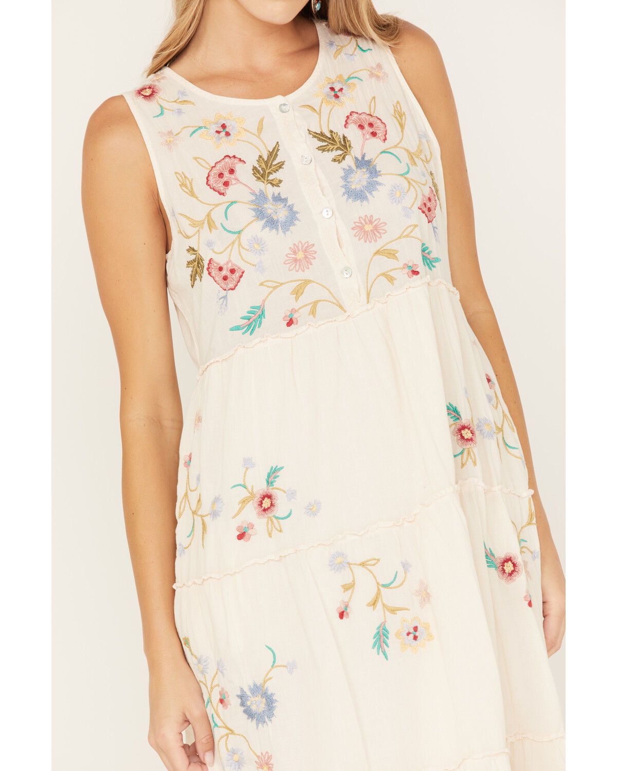 Image #3 - Johnny Was Women's Zanzibar Tiered Embroidered Midi Dress, Ivory, hi-res