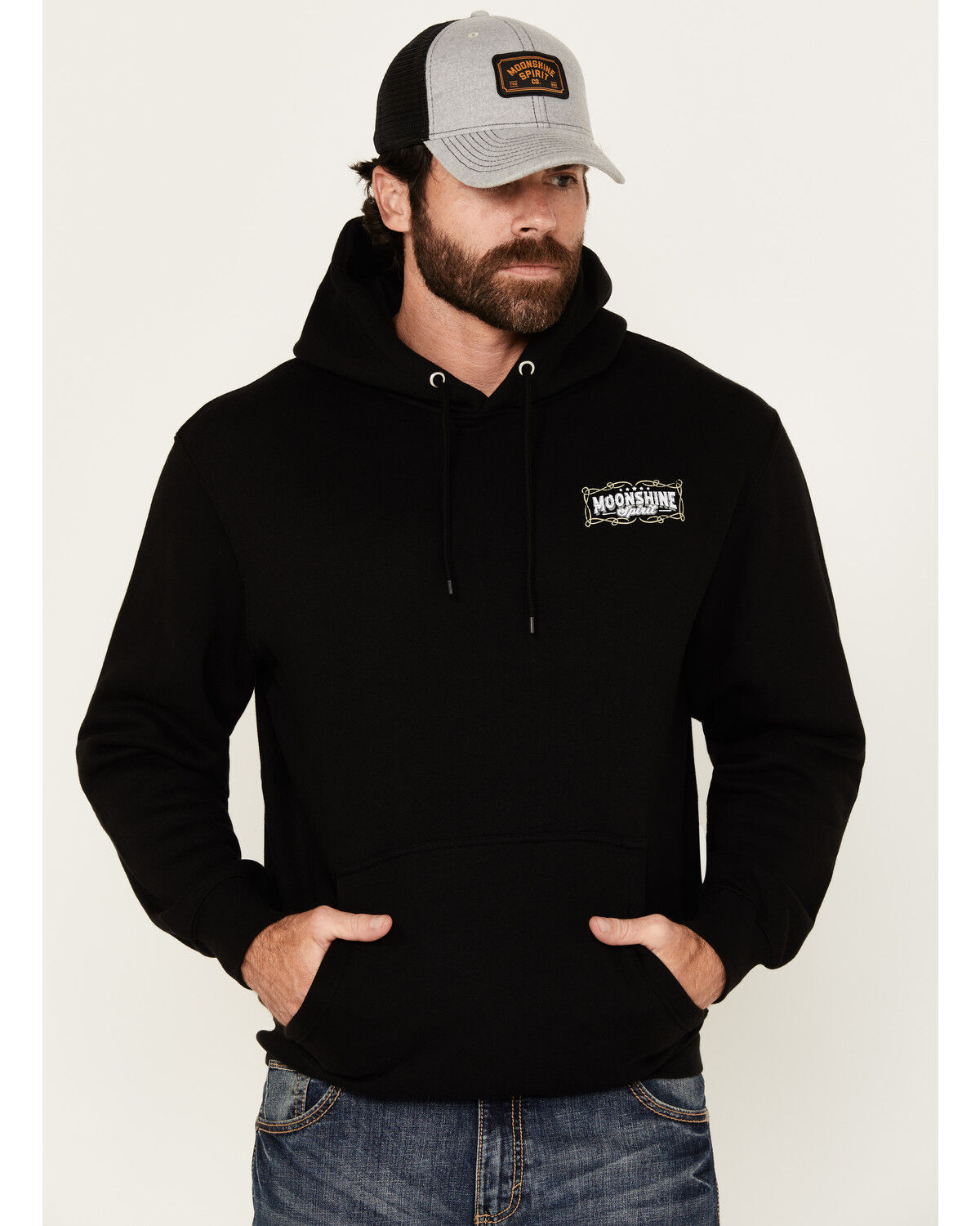 Image #2 - Moonshine Spirit Men's Guitar Logo Graphic Hooded Sweatshirt, Black, hi-res