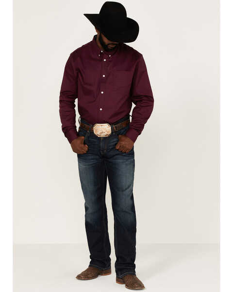 Image #2 - RANK 45® Men's Solid Basic Twill Logo Long Sleeve Button-Down Western Shirt , Purple, hi-res