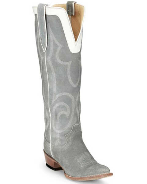 Justin Women's Verlie Vintage Suede Tall Western Boots - Snip Toe , Grey, hi-res