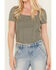 Image #3 - Moa Moa Women's Ribbed Corset Style Short Sleeve Top, Sage, hi-res