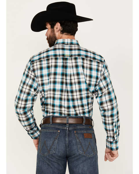 Image #4 - Ariat Men's Team Cannon Plaid Print Long Sleeve Button-Down Western Shirt, Turquoise, hi-res