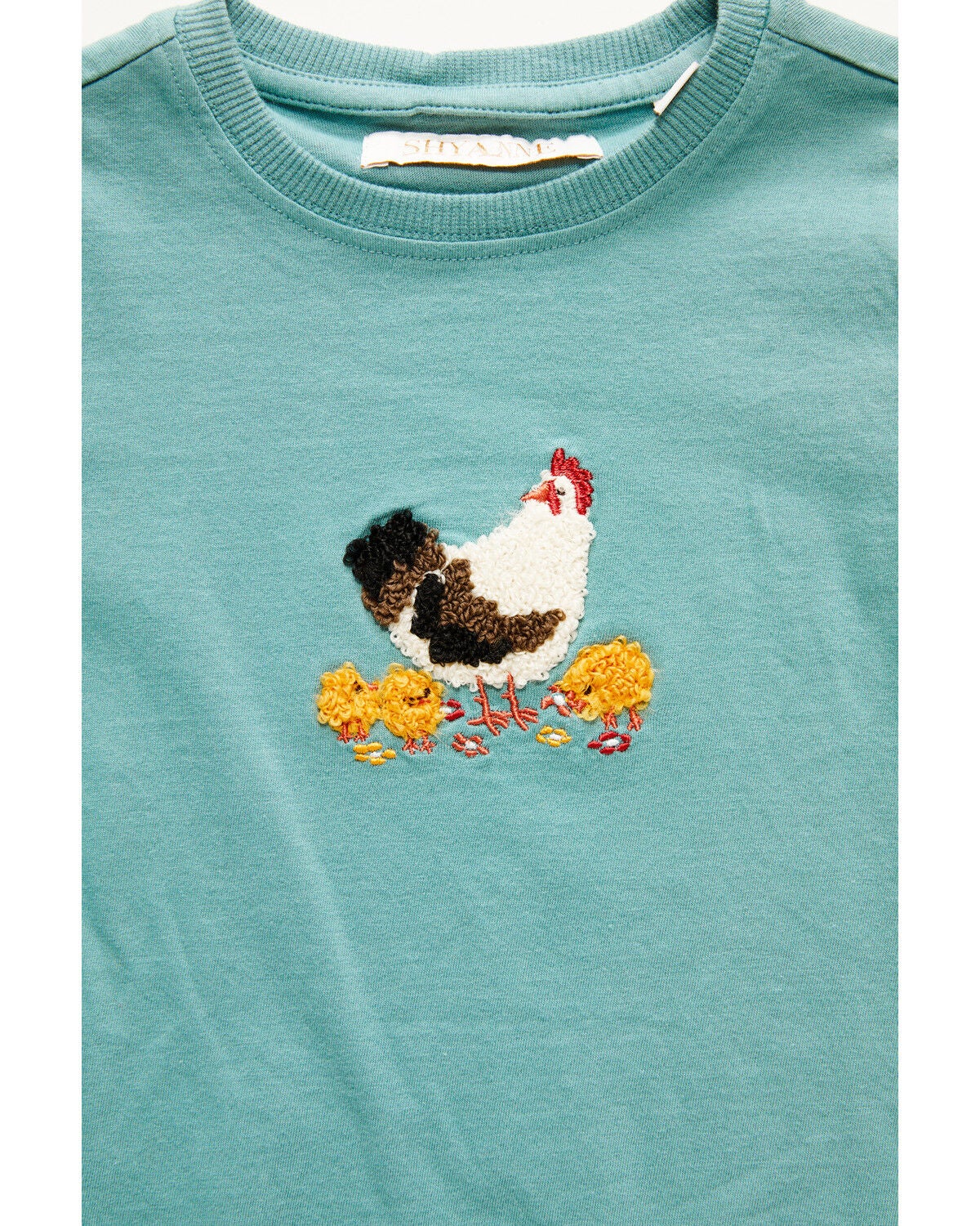 Image #2 - Shyanne Toddler Girls' Chicken Embroidered Fringe Short Sleeve Tee, Aqua, hi-res