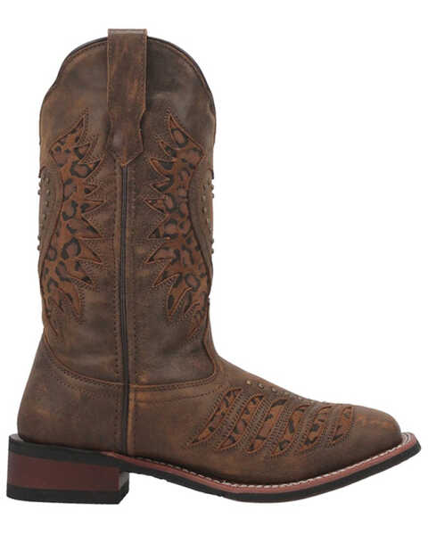Image #2 - Laredo Women's Stella Leopard Print Inlay Studded Western Performance Boots - Square Toe, Brown, hi-res