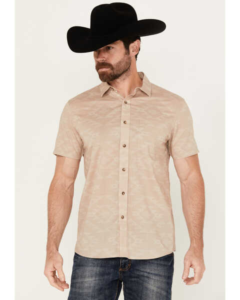 Pendleton Men's Shoreline Tonal Multicolor Print Short Sleeve Button-Down Shirt, Sand, hi-res