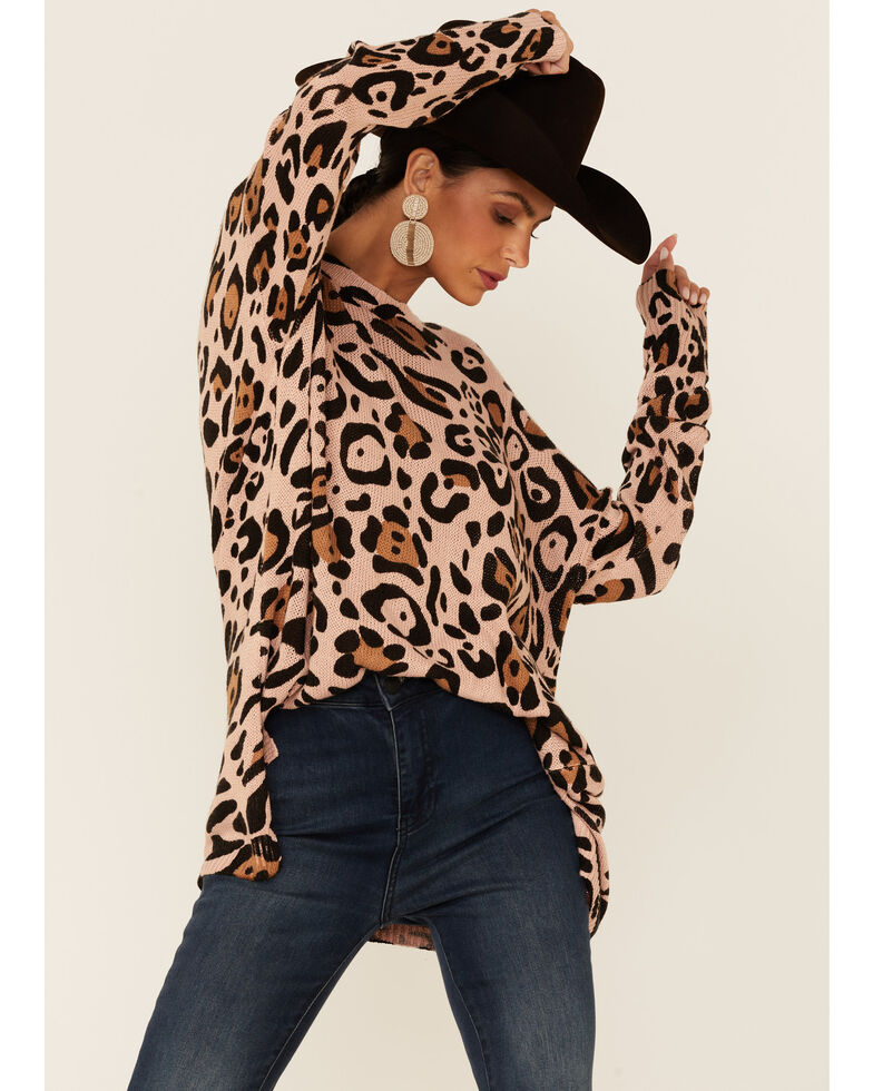 Show Me Your Mumu Women's Pink Leopard Print Bonfire Sweater , Pink, hi-res