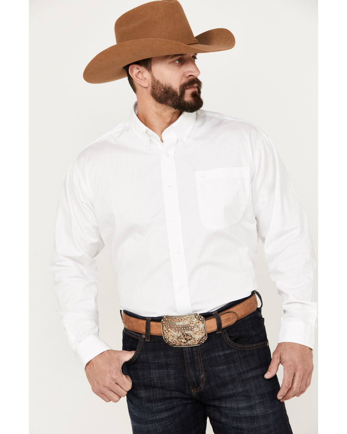 Cinch Men's Solid White Button Down Long Sleeve Western Shirt - Big & Tall, White, hi-res