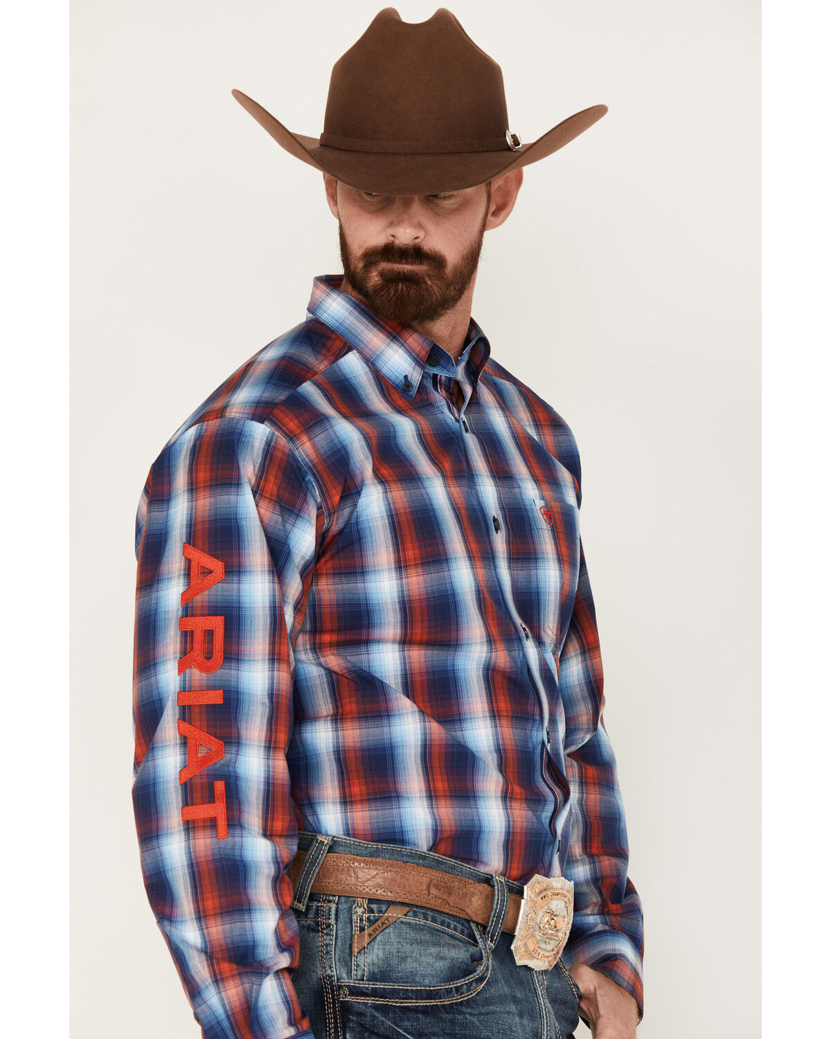Image #2 - Ariat Men's Team Corey Large Plaid Embroidered Logo Long Sleeve Button-Down Shirt, Black, hi-res