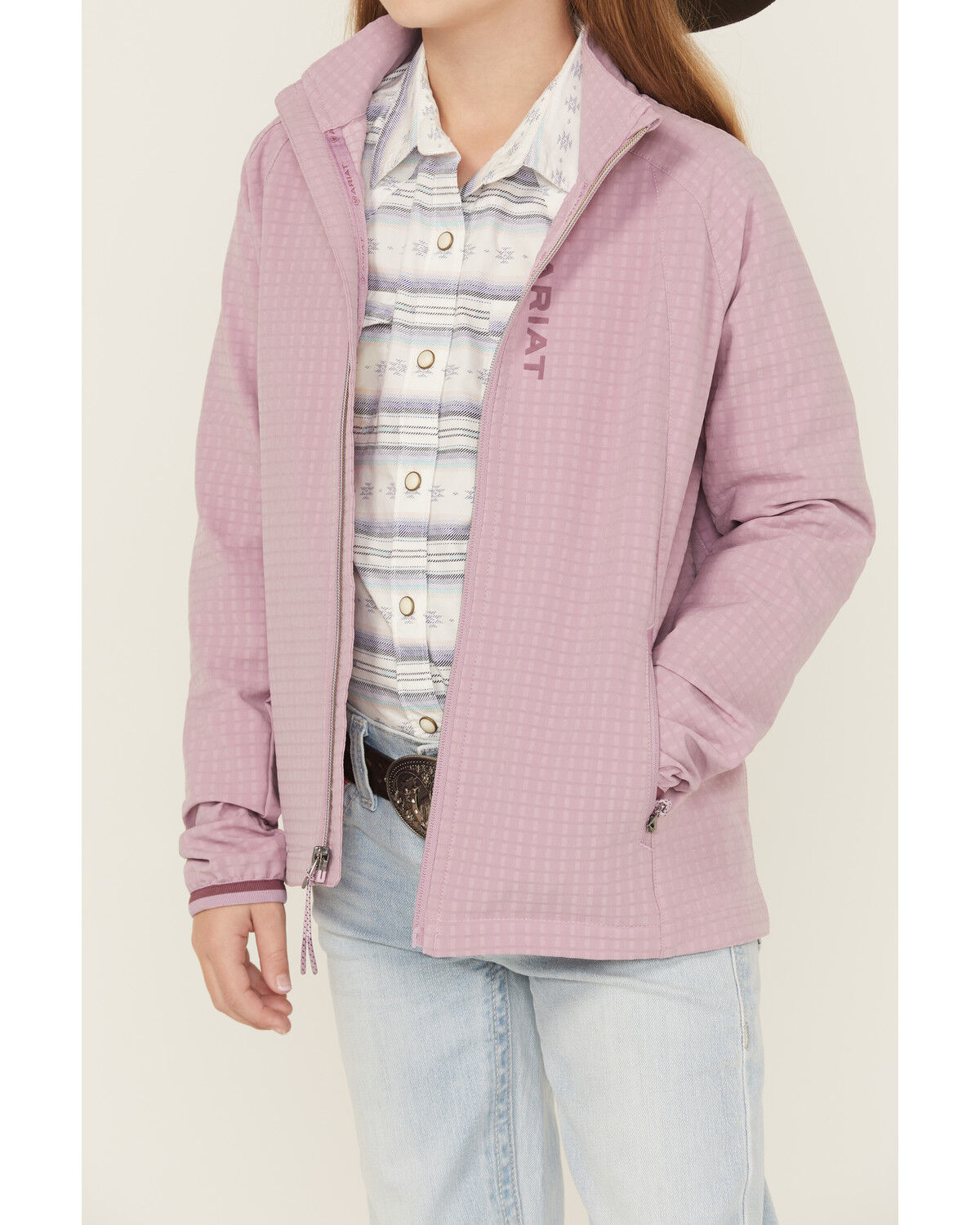 Image #2 - Ariat Girls' Solid Softshell Jacket, Lavender, hi-res