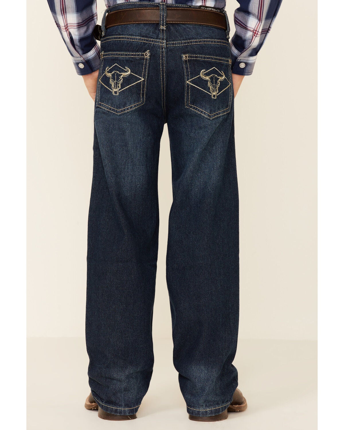 Cowboy Hardware Boys' Dark Wash Diamond Skull Embroidered Pocket Bootc
