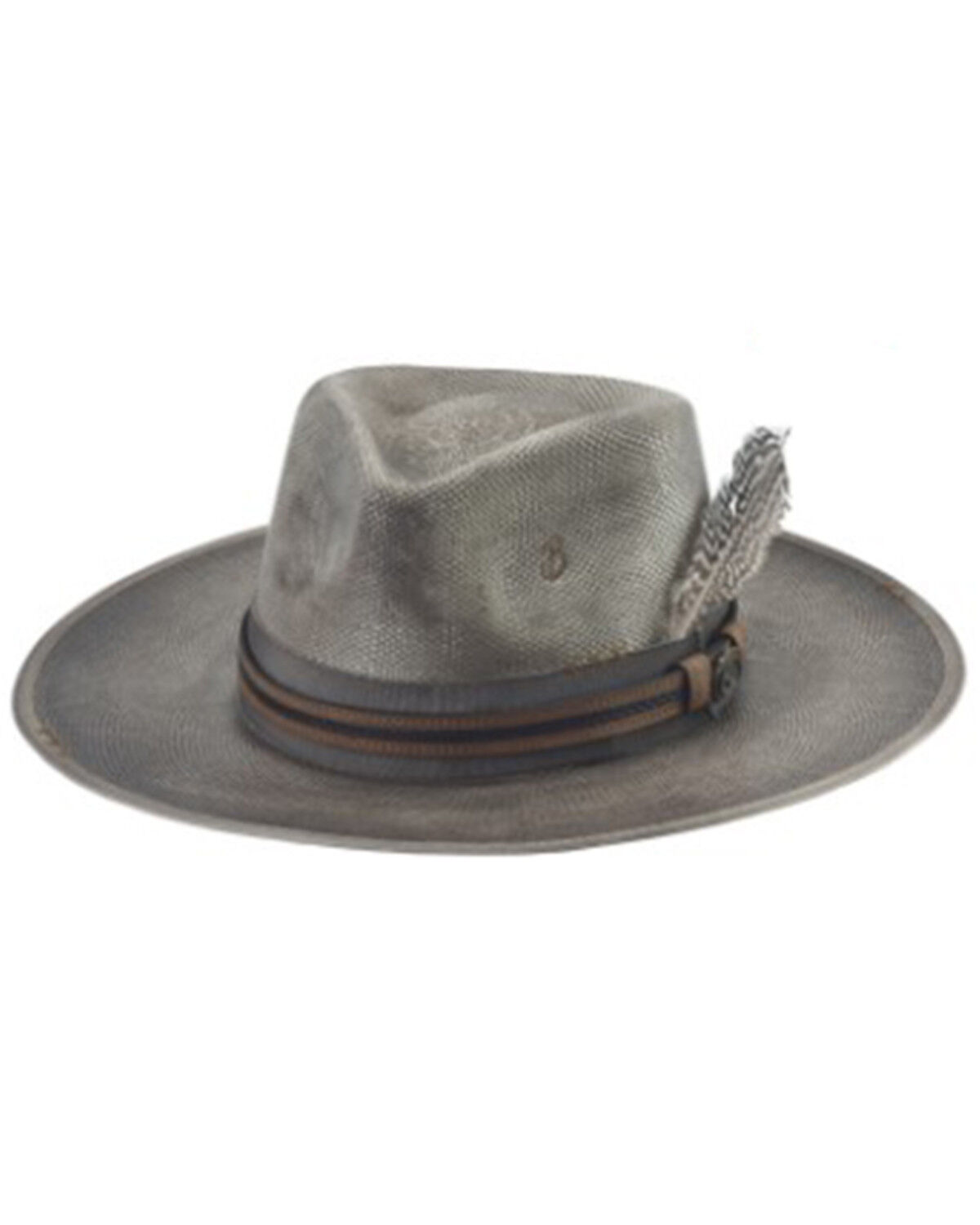 Image #1 - Bullhide Distressed Sonoma Feather Fedora Hat, Black, hi-res