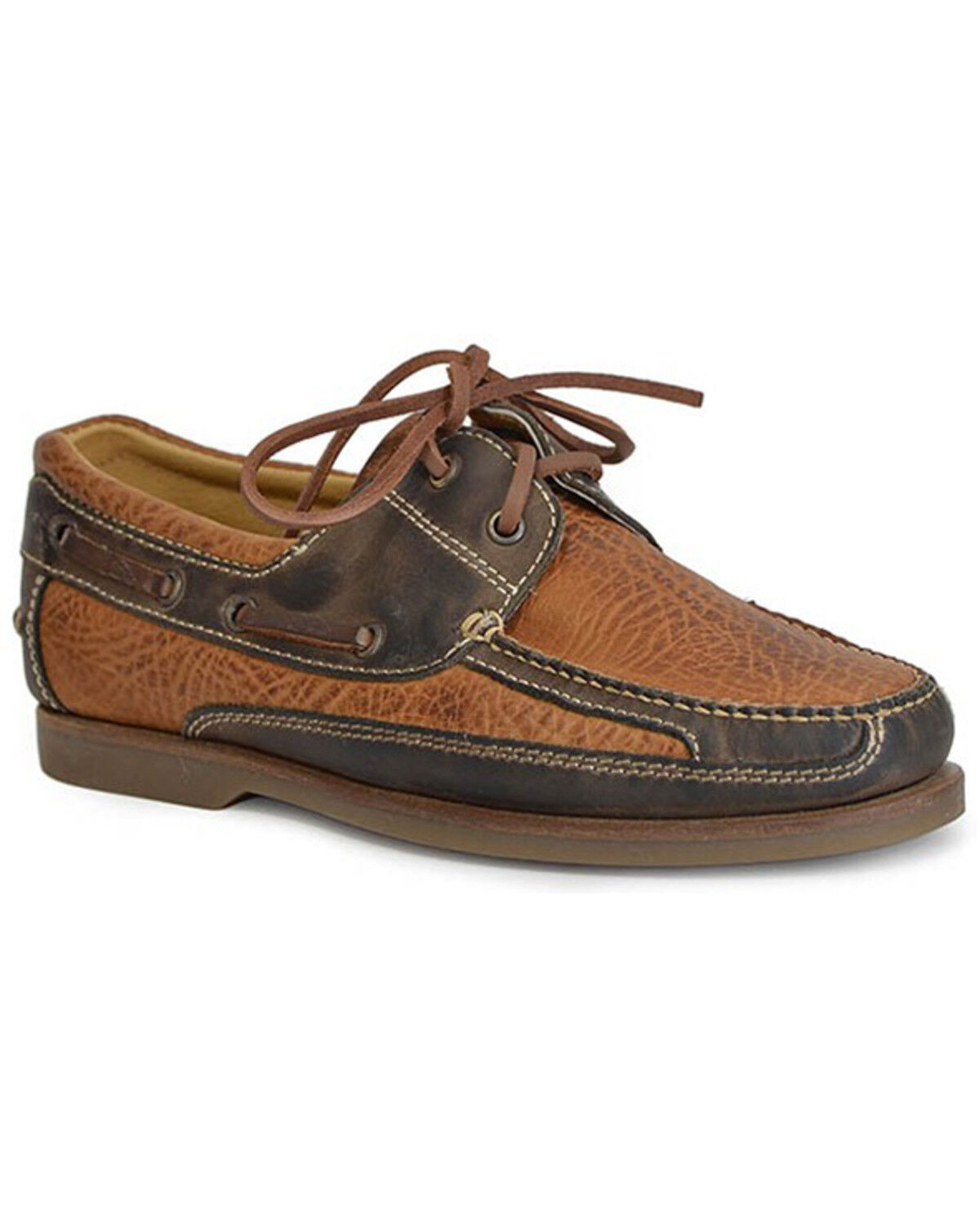 Image #1 - Stetson Men's Dillon Burnished Bull Shoulder Casual Boat Shoes - Moc Toe, Tan, hi-res