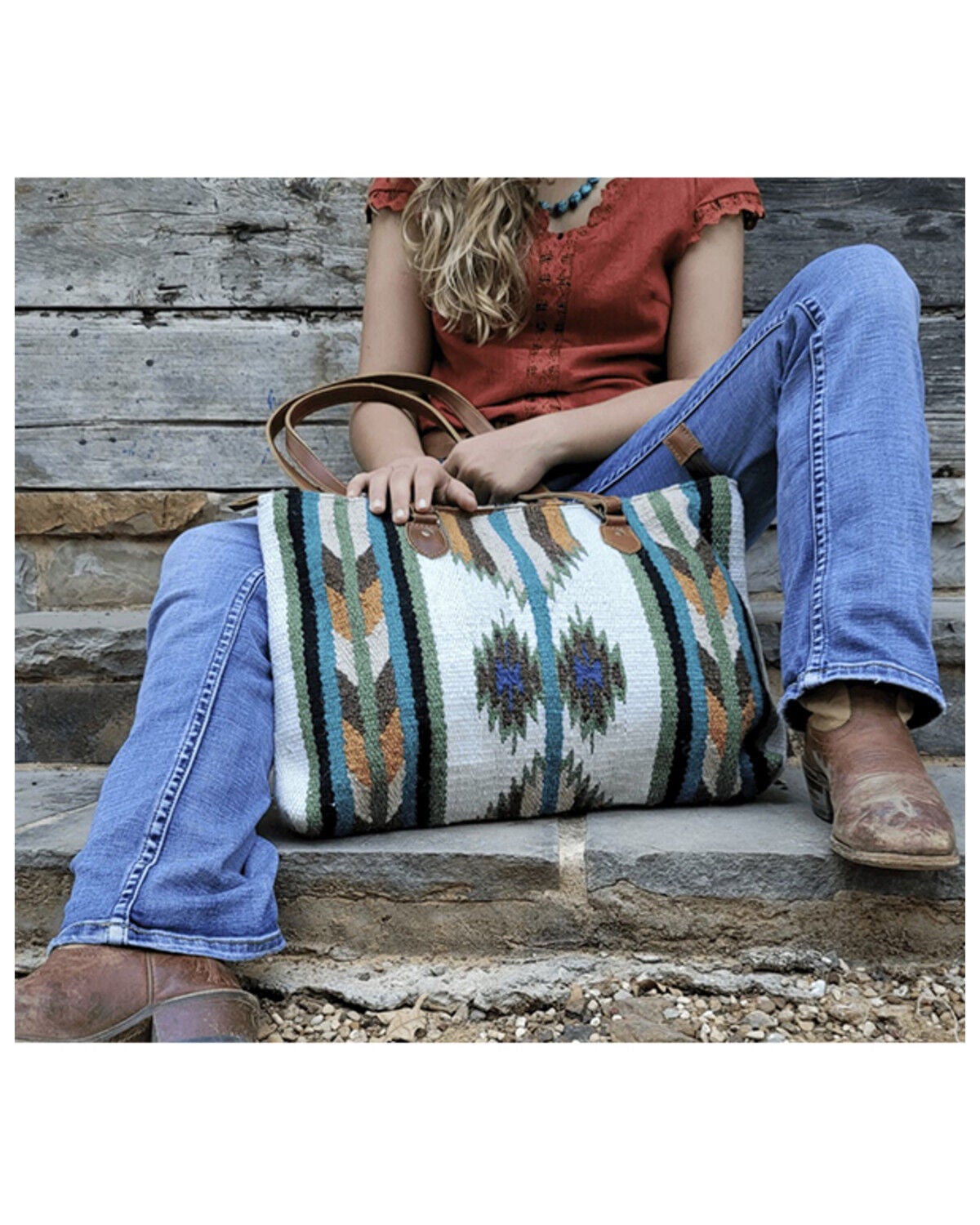 Image #4 - Ranch Junkie Women's Large Aspen Southwestern Woven Wool Boho Saddle Blanket Bag, Multi, hi-res
